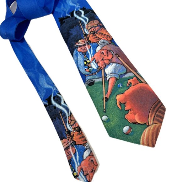 Pigs Playing Pool Unique Novelty Necktie 1994 Vintage - Picture 4 of 9